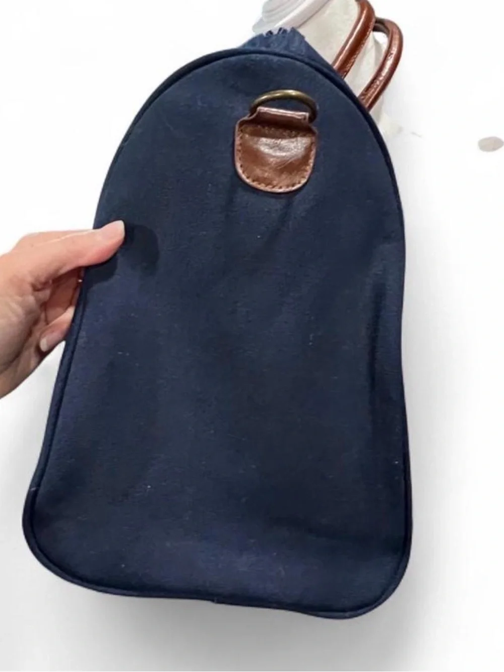 Vintage Polo Ralph Lauren Navy & Green Duffle Bag Brown Leather Trim
